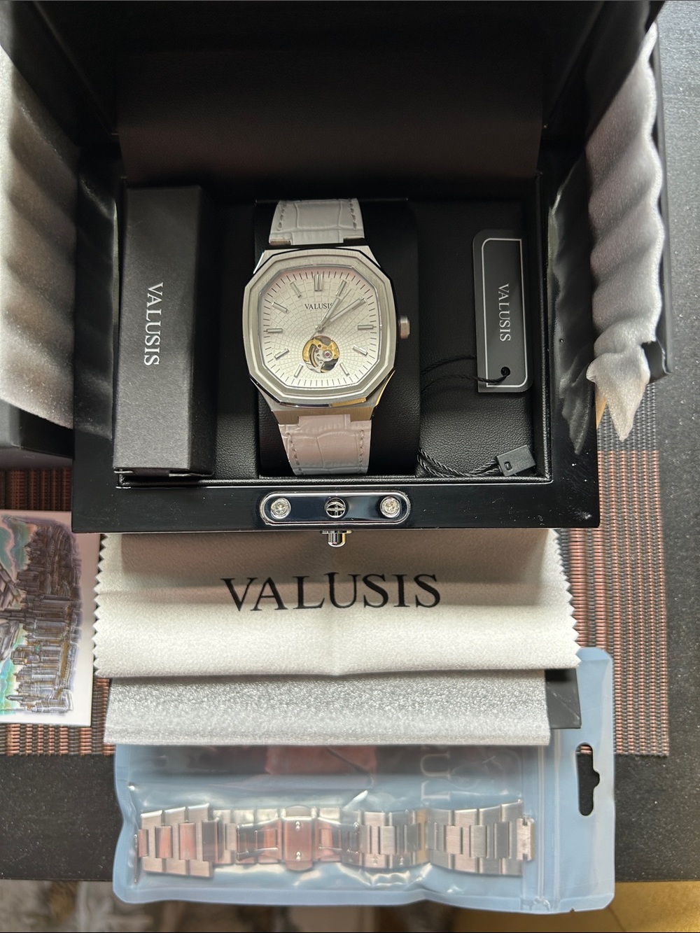 Men's /Women’s Valusis Volt Open HeartWhite Leather Strap Automatic Watch 40mm
